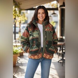 Love Olive Co Sherpa Jacket in Green and Orange